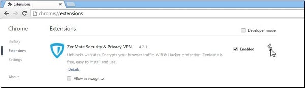 “删除浏览器的VPN扩展”